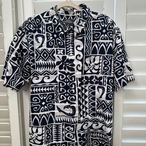 Men's Quicksilver Waterman navy/white Aztec tribal button down surfer shirt.